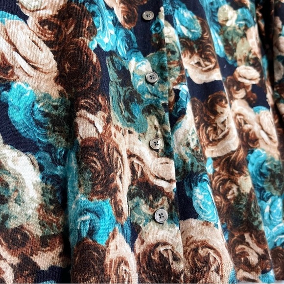 Talbots Pure Merino Wool Cardigan Sz 2XP Brown Blue Rose Button Romantic Floral - Picture 3 of 15